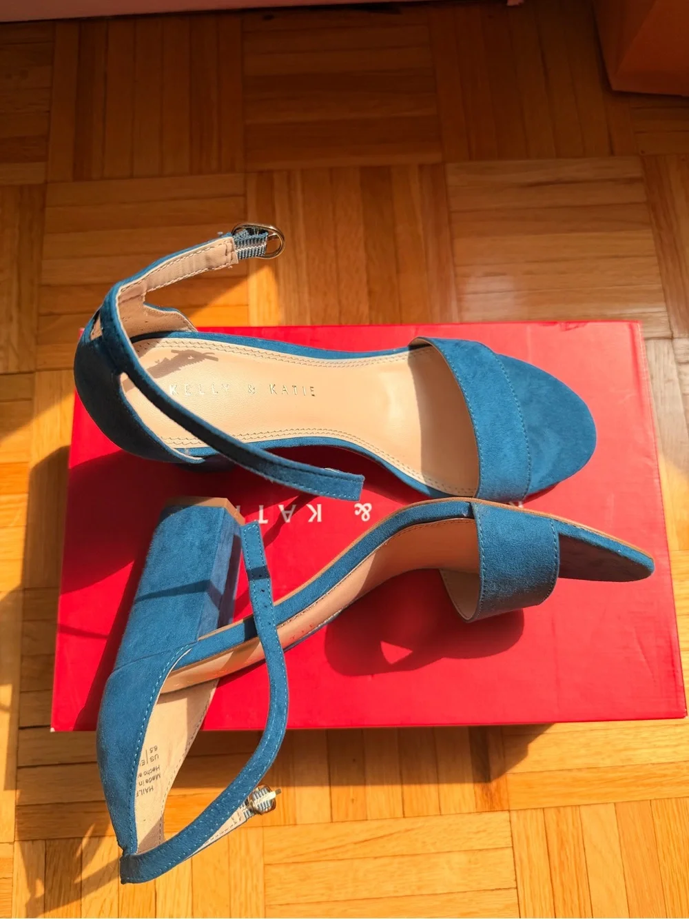 Kelly & Katie Blue Suede Ankle-Strap Heels